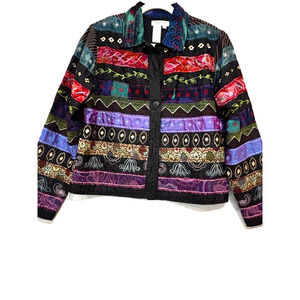 Coldwater Creek women sz M Silk jacket blazer artsy patchwork embroider chic y2k